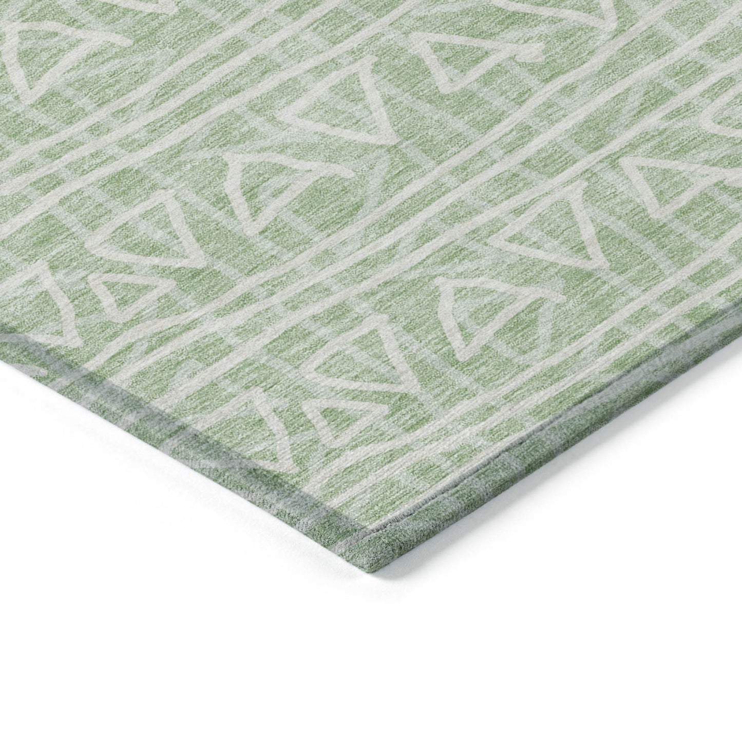 3' X 5' Mint Green Artichoke Green And Ivory Geometric Washable Indoor Outdoor Area Rug