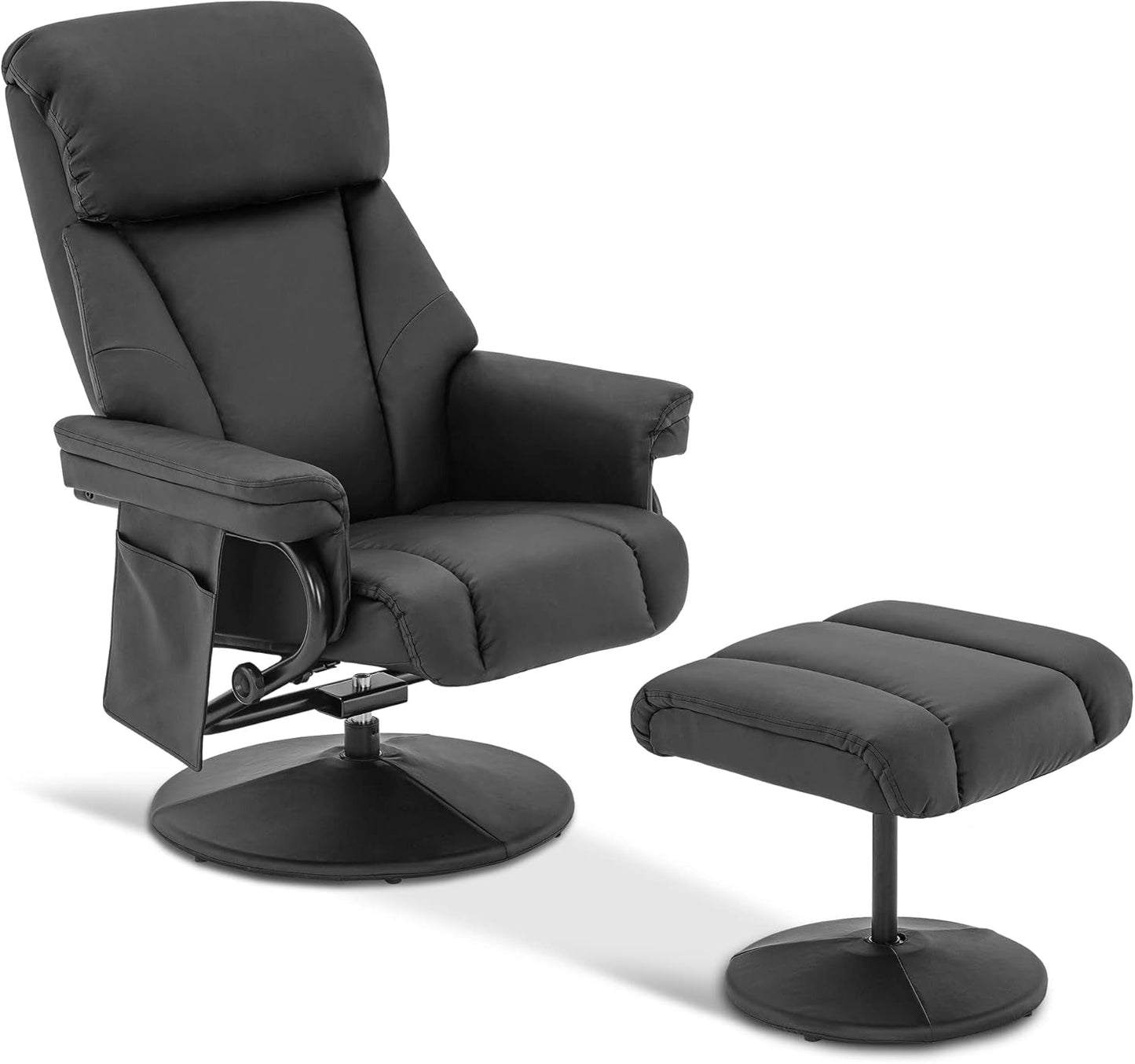 Swivel Recliner with Ottoman, TV Chair with Vibration Massage, Ideal for RV Small Space, Living Room & Bedroom 4539 4828 (Faux Leather, Black)