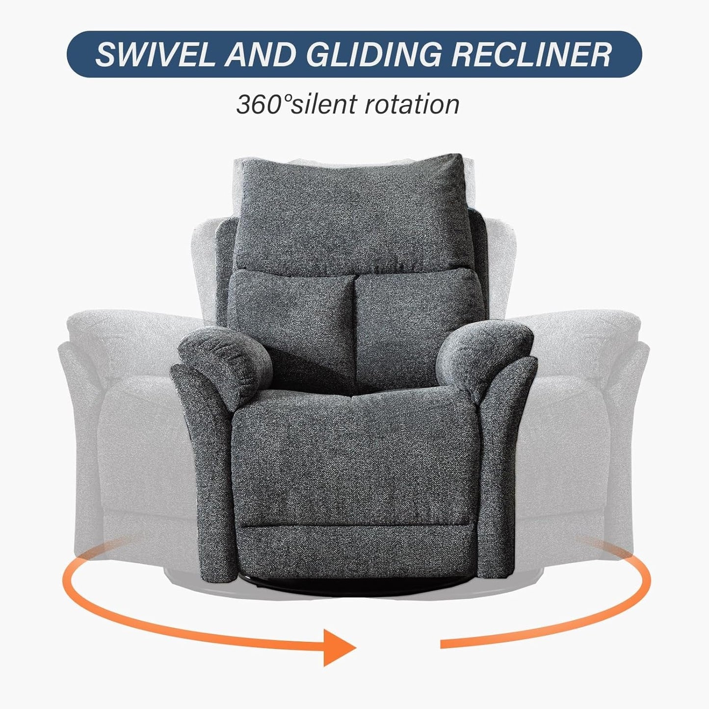 Swivel Rocker Recliner Chair Nursery, Manual Fabric Small Rocking Recliner, Modern Rocking Reclining Chairs for Living Room, Bedroom, Small Space (Gray)
