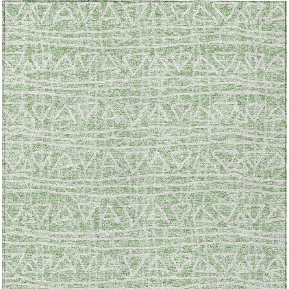 3' X 5' Mint Green Artichoke Green And Ivory Geometric Washable Indoor Outdoor Area Rug