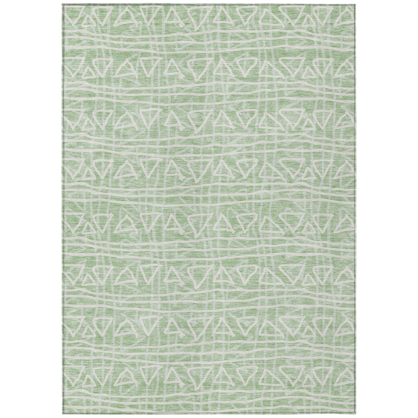 3' X 5' Mint Green Artichoke Green And Ivory Geometric Washable Indoor Outdoor Area Rug