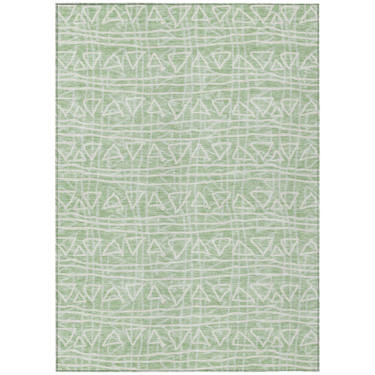 3' X 5' Mint Green Artichoke Green And Ivory Geometric Washable Indoor Outdoor Area Rug