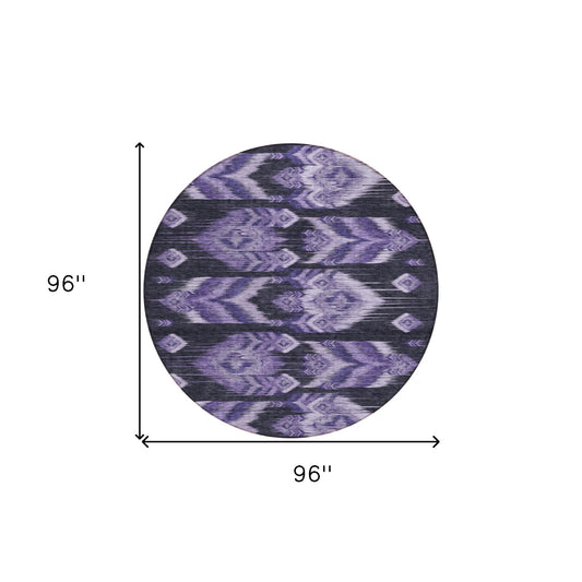 8' Purple Lavender And Plum Round Southwestern Washable Indoor Outdoor Area Rug