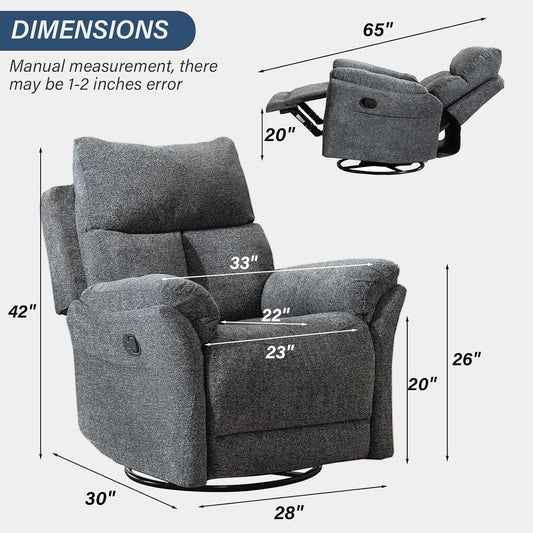 Swivel Rocker Recliner Chair Nursery, Manual Fabric Small Rocking Recliner, Modern Rocking Reclining Chairs for Living Room, Bedroom, Small Space (Gray)