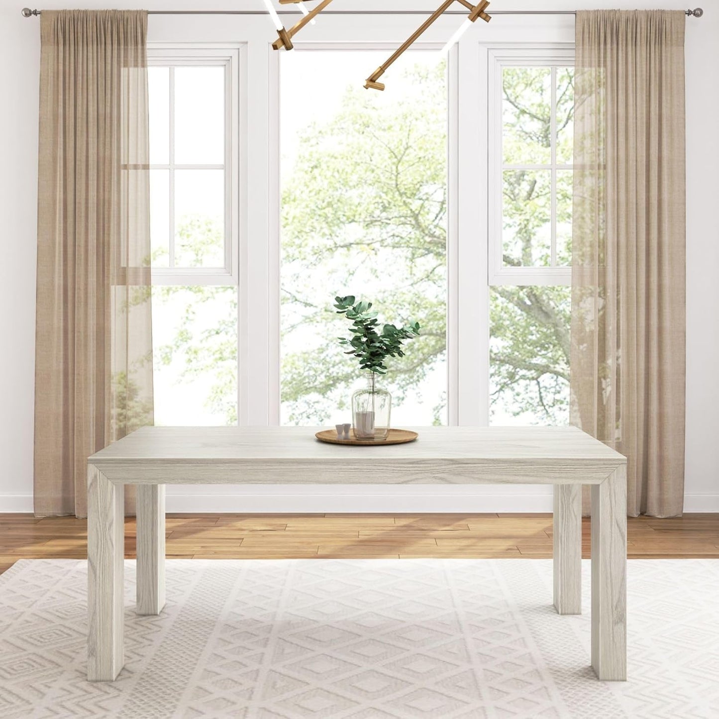 72 Inch Modern Wood Dining Table, Solid Wood Rectangular Dining Table for Kitchen/Dining Room, White Sand Wirebrush